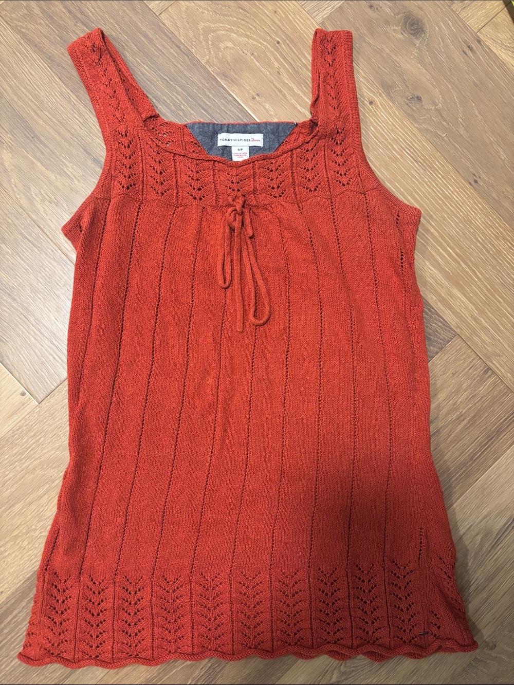 Tommy Hilfiger Rust Orange Knit Sleeveless Tunic with Tie. Vintage